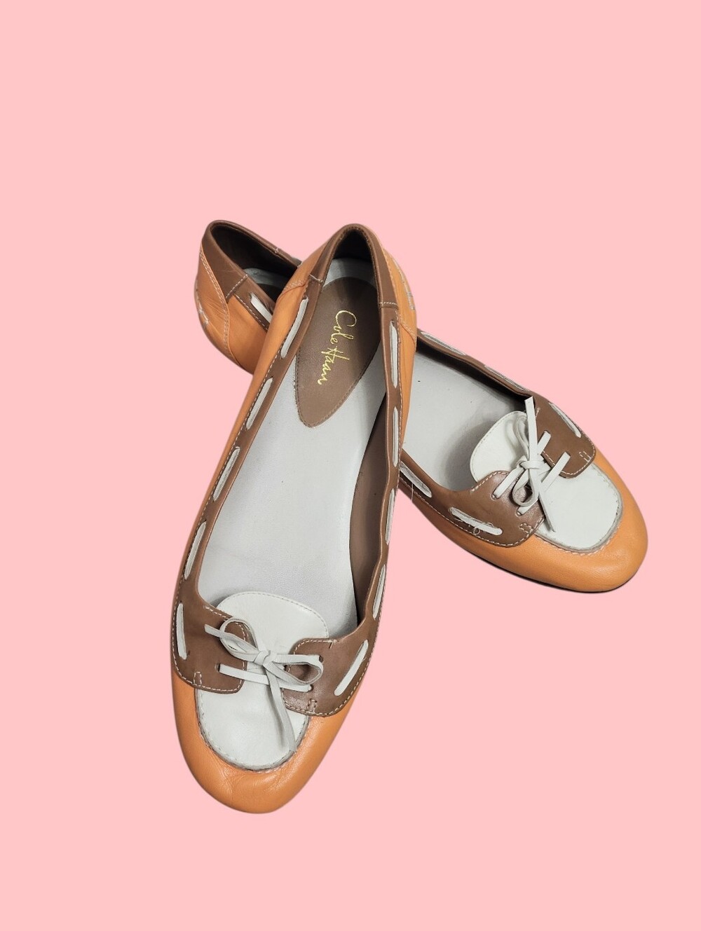 Cole Haan Gabi Orange Leather Women's Boat Shoes Flats-Size 11B